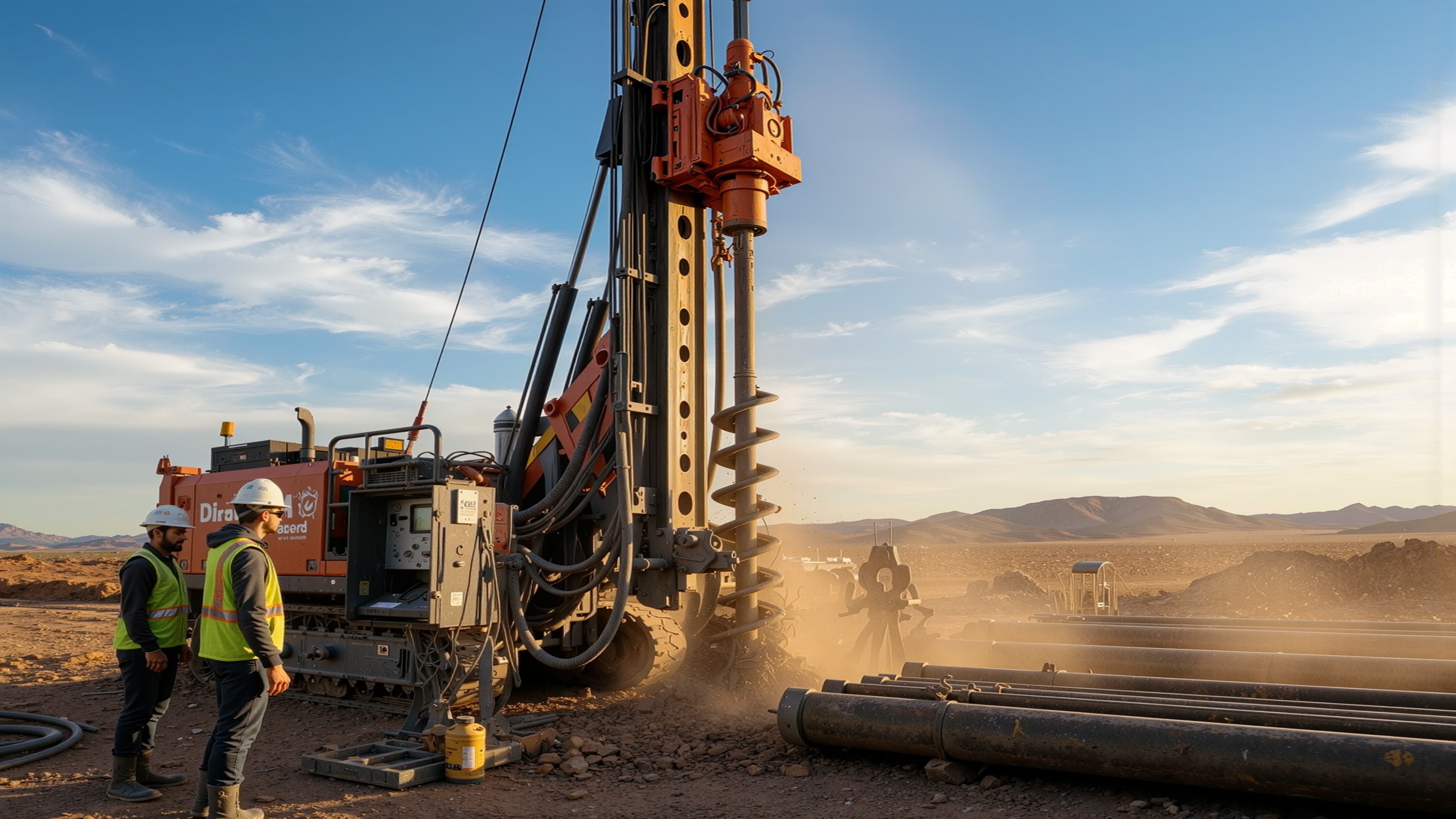 Drilling rig operating at dusk